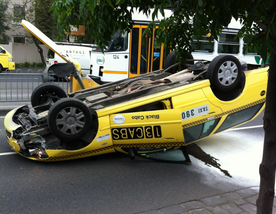 Overturned Taxi