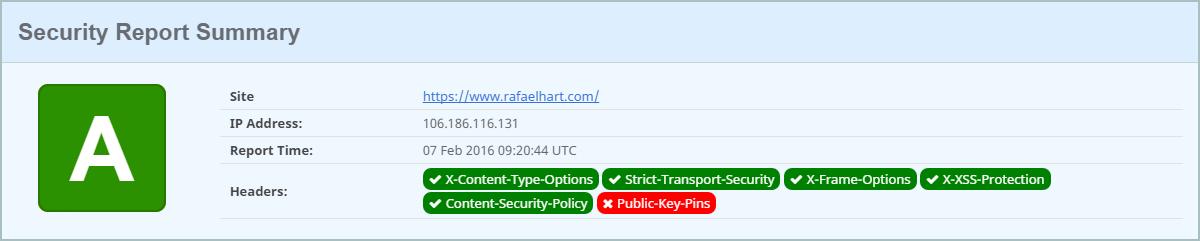 Example of securityheaders.io output