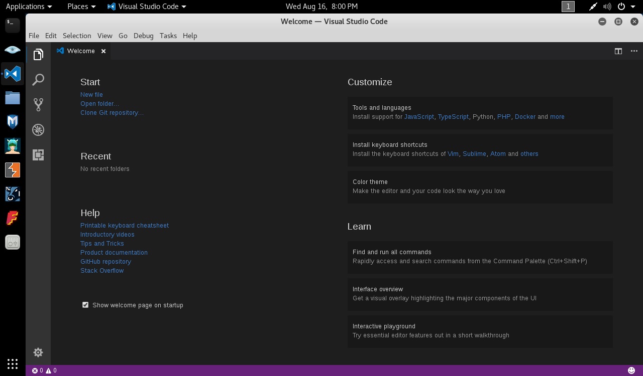 Visual Studio Code running in Kali Linux